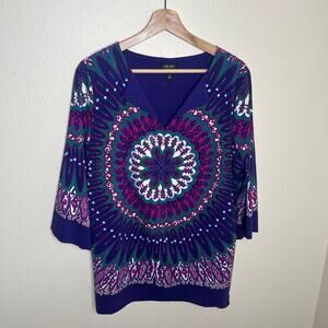 Nicole by Nicole Miller Purple Printed Tunic Large